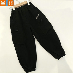 皇室童缘5430354011冬季拉链时尚布加绒男童长裤120-160码