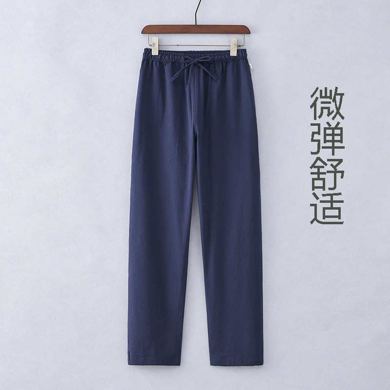 松紧腰复古男装中式大码棉麻长裤