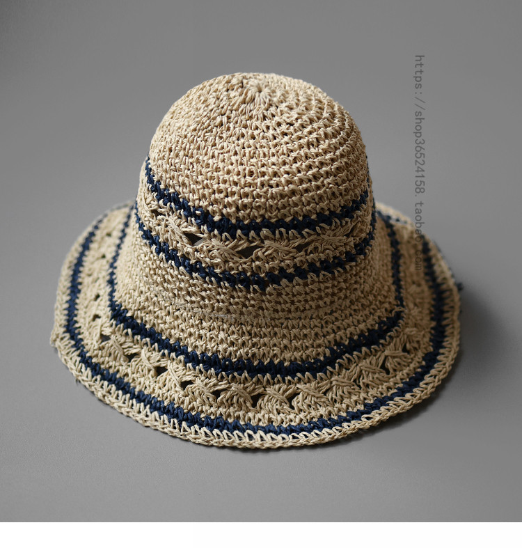 编织渔夫帽女韩版夏季显脸小遮阳草帽圆顶度假沙滩可折叠帽子潮