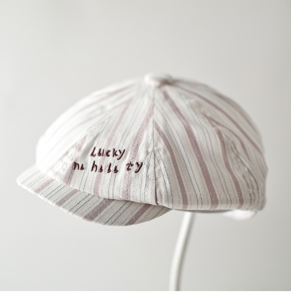 春夏新款简约条纹字母刺绣前进帽女时尚休闲百搭遮阳八角帽画家帽
