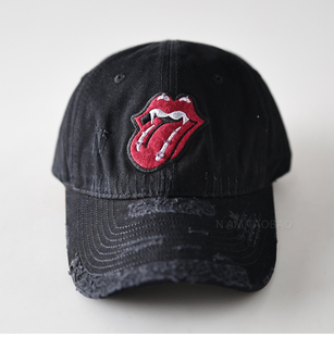 个性吐舌头刺绣磨破软顶棒球帽男女情侣款小众潮流时尚百搭鸭舌帽