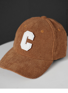 时尚简约字母C棒球帽男女款2022冬季灯芯绒运动遮阳帽鸭舌帽