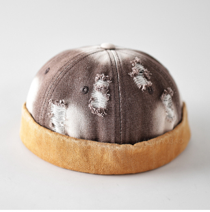 个性 时尚 小众百搭瓜皮帽 晕染拼色破洞地主帽男女情侣款 春夏新款