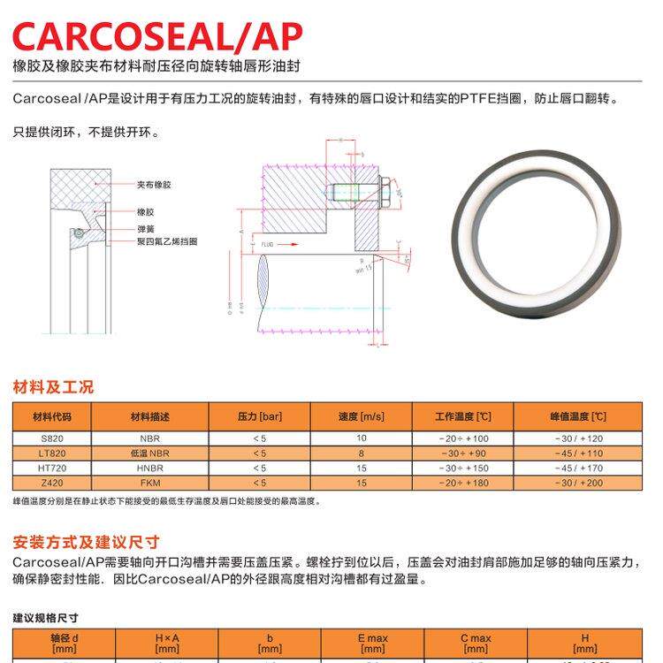 议价CARCO卡高密封，AP旋转唇型