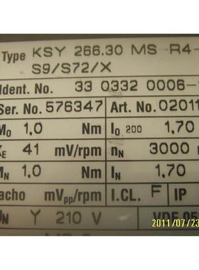 议价BRUSHLESS SERVOMOTOR KSY266.30MS-R4-4S9/S72/X 伺服电机