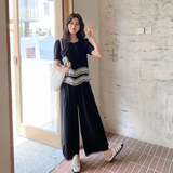 花边拼接上衣阔腿裤套装女夏2025新款韩版高级感减龄气质两件套，女装套装/套裙，2C191