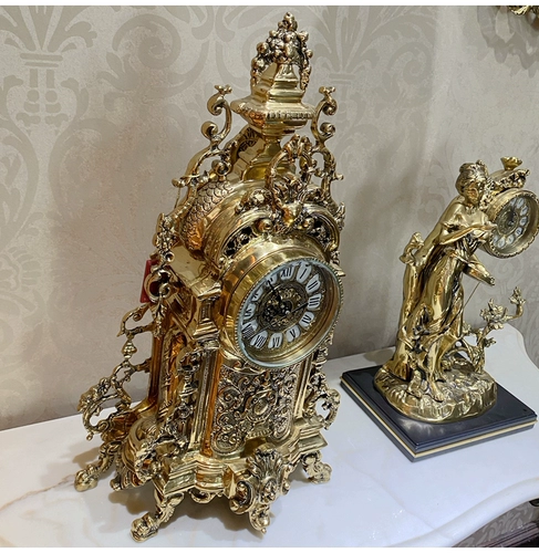 巴瑞特 Горячие продажи импортированные европейские все медные классические камины украшения ретро тяжелые промышленные столы такта с часами