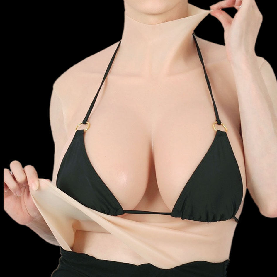 抖动逼真硅胶义乳假胸仿真男用女主播假乳cos性感CD变装假乳房