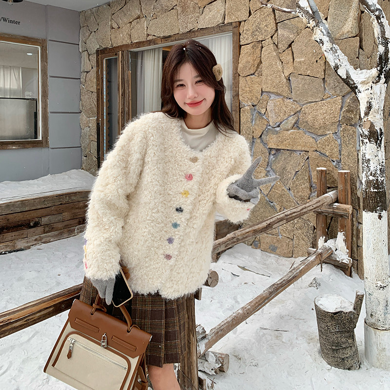 新款 彩扣羊羔毛皮毛一体外套2C010-8808-P195-K288图片