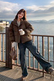 新款咖色设计感格子白鸭绒羽绒服外套C010-8823-P275-K398，女装羽绒服，2C010