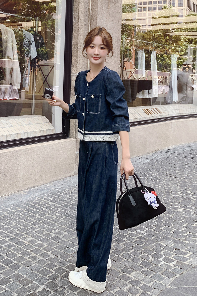 新款时尚气质减龄蕾丝花边牛仔两件套C010-857-P175-K238,女装套装/套裙,2C010