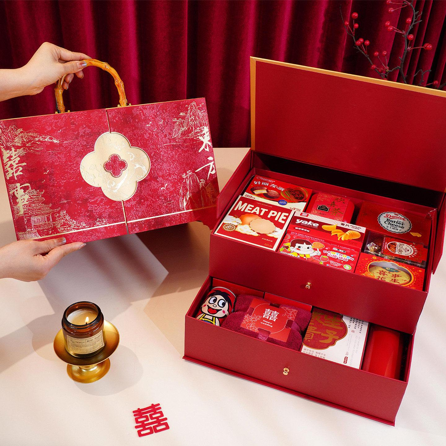 结婚双层喜糖礼盒成品含糖