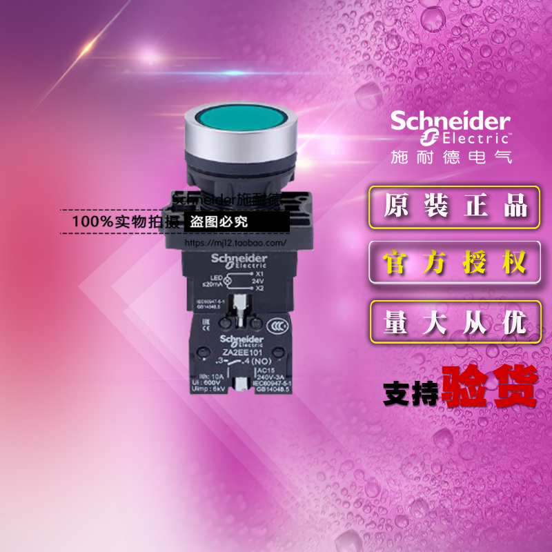 原装施耐德 XA2EW33B1 绿色平头带灯按钮开关AC/DC24V自复位1常开