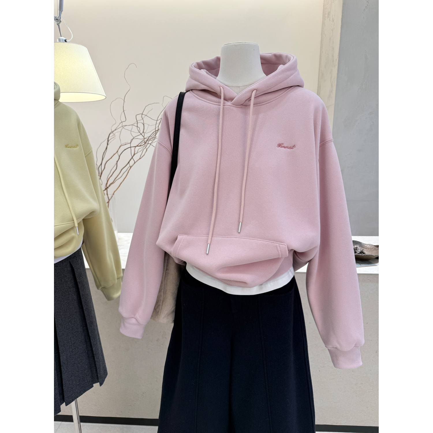 简约慵懒风连帽加绒加厚卫衣帽衫