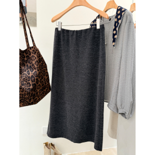 百搭直筒半身裙女气质显瘦中长款 深灰色开叉修身 裙子 新款 2026春季