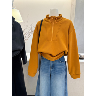 小哲 韩系加绒半拉链连帽卫衣女秋冬新款百搭套头休闲慵懒上衣