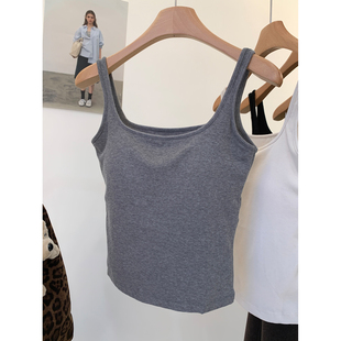 小哲 纯色吊带背心女带胸垫内搭显瘦打底衫运动美背文胸一体背心