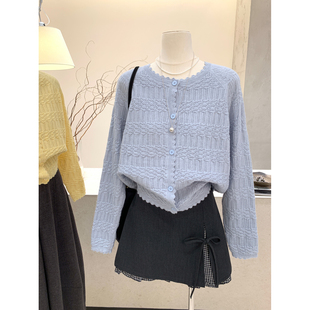 单排扣针织外套上衣 毛衣女春季 小哲 极简风软糯宽松慵懒圆领开衫