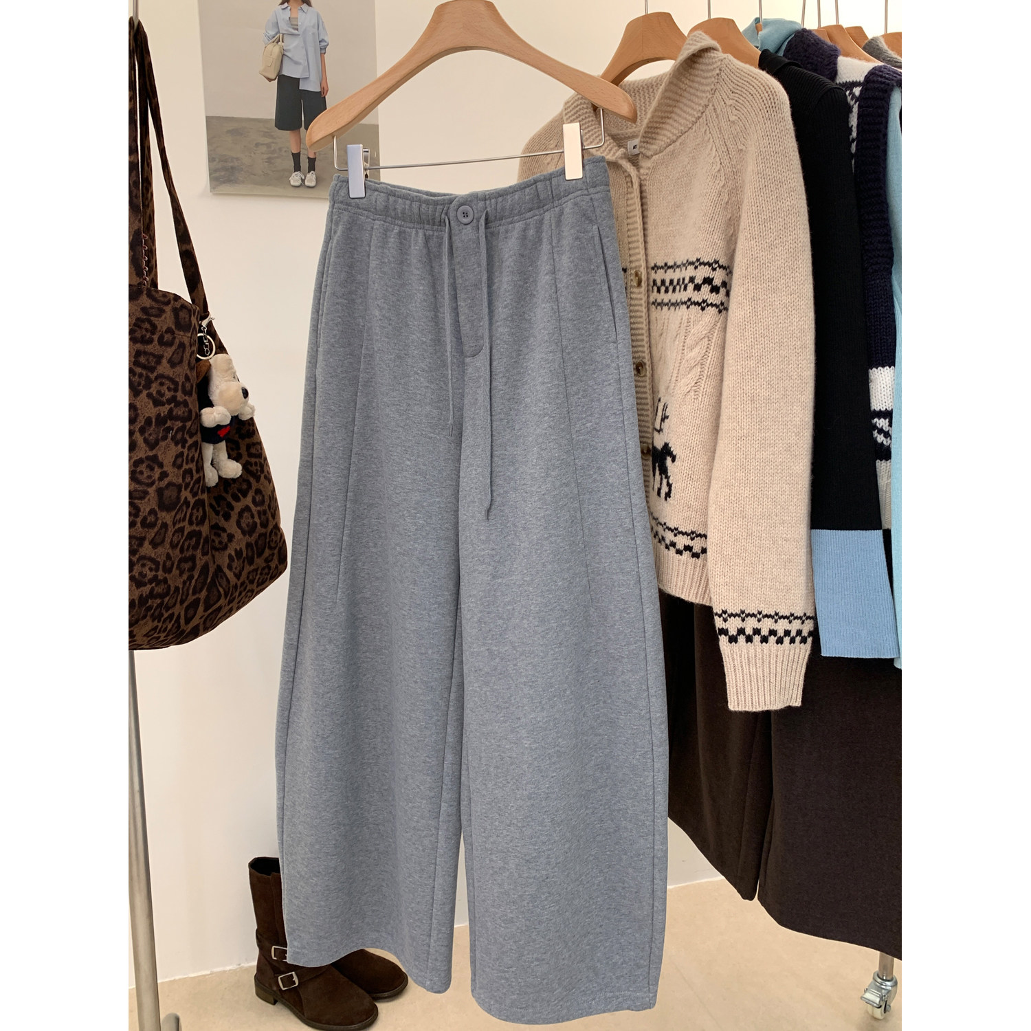 小哲 韩系抽绳松紧腰阔腿卫裤女秋冬高腰显瘦百搭垂感休闲长裤,女装/女士精品,卫裤,淘宝优惠券,粉丝福利购,淘宝优惠卷