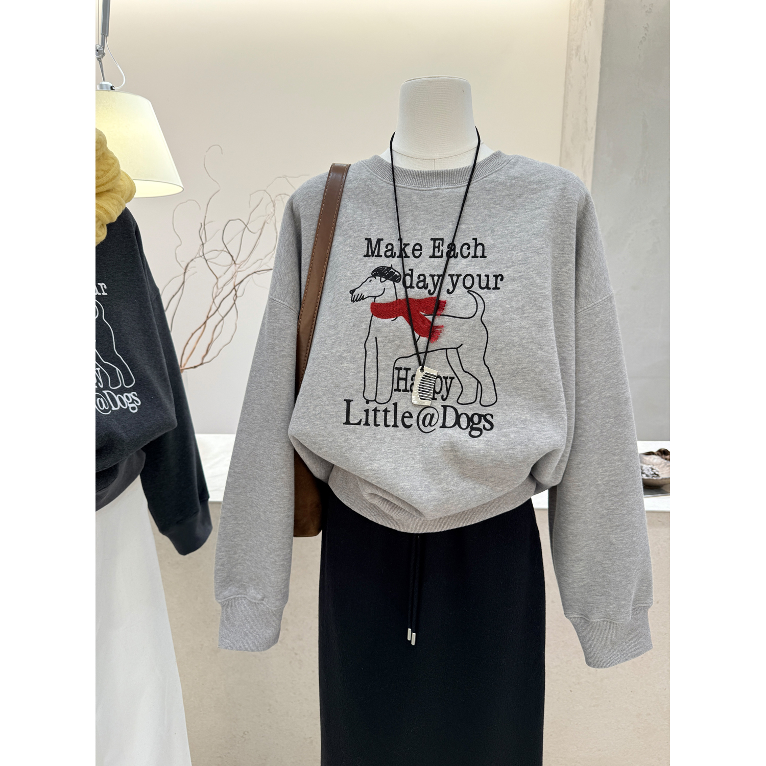 韩系印花圆领长袖加绒加厚卫衣女