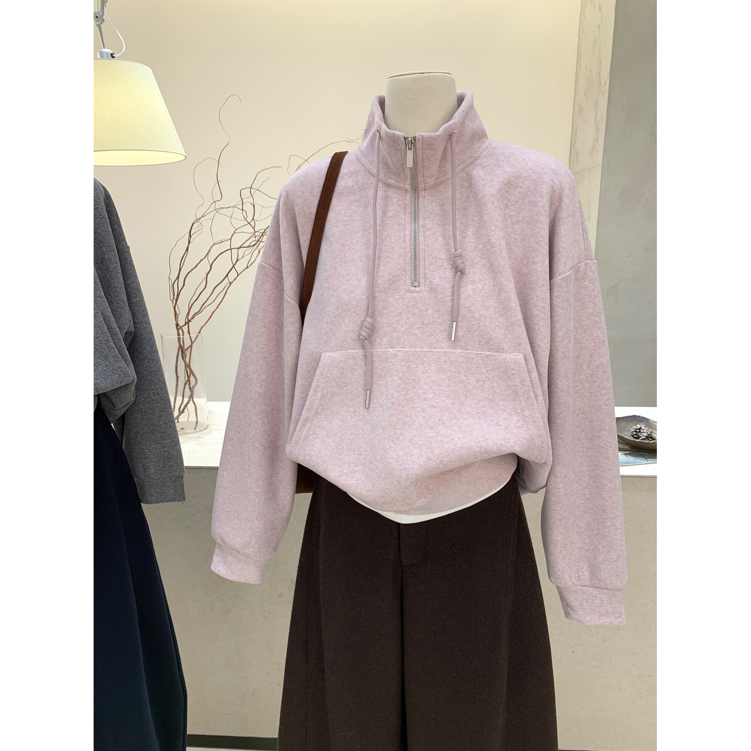 设计感小众半拉链立领卫衣女外套