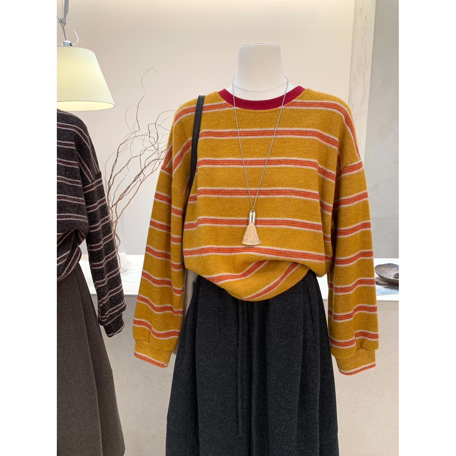 韩系百搭条纹拼色针织卫衣毛衣