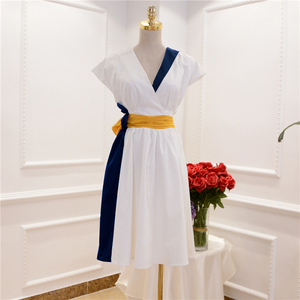 RM21783#夏装名媛新款职业装修身复古拼色显瘦礼服OL连衣裙子