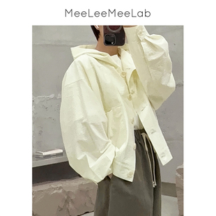 MeeLeeMeeLab原创绅士优雅轻薄匹马棉连帽宽松长袖短款外套防晒服