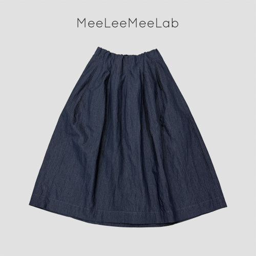 MeeLeeMeeLab 浪漫绅士优雅环保色织牛仔松紧腰大A摆伞裙