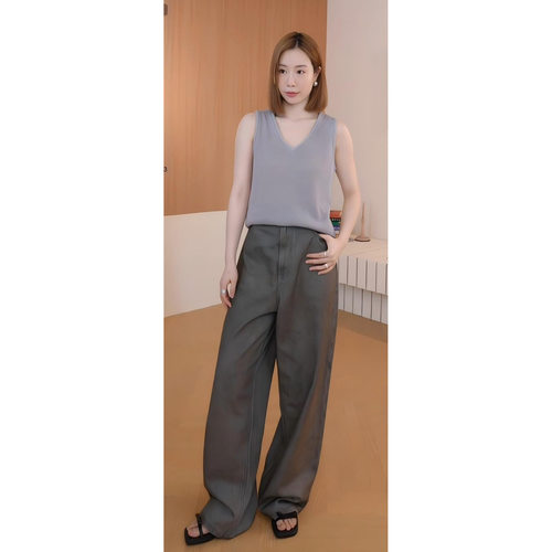 【佳雪佳敏直播精选】绅士涂层艺术感做旧香蕉型阔腿拖地牛仔裤