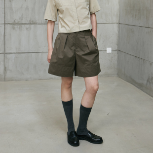 卷边宽松百慕大短裤 MeeLeeMeeLab原创绅士优雅水洗棉工装 风多穿式