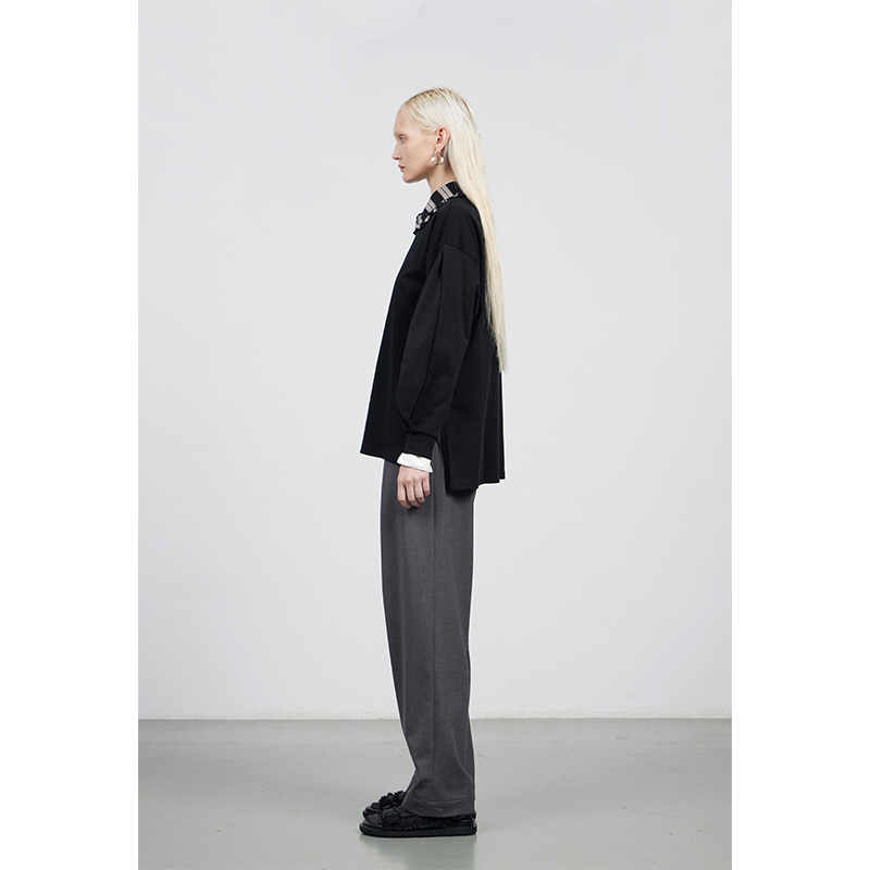 高支匹马棉套头花苞长袖T恤