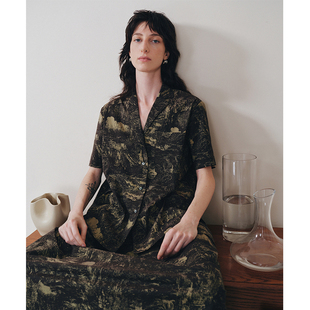 印花衬衫 领直身短袖 原创绅士优雅凉感微弹西装 MeeLeeMeeLab