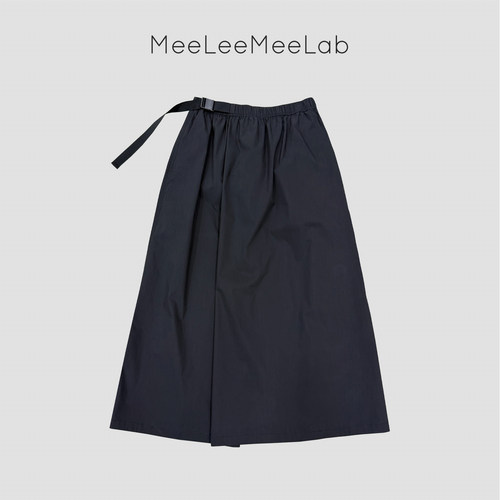 MeeLeeMeeLab 原创绅士优雅轻户外凉感防晒松紧腰侧扣半裙 小黑裙