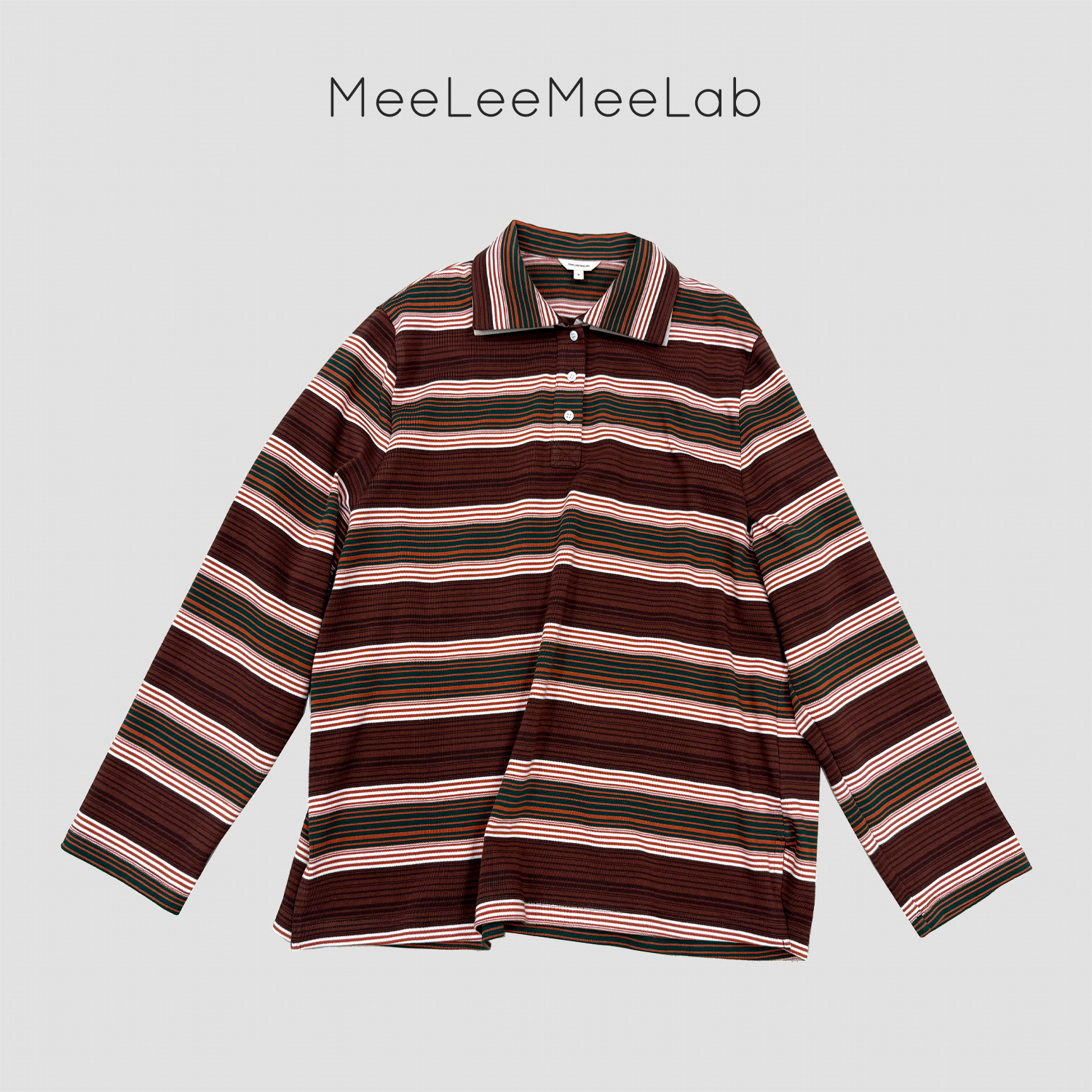 MeeLeeMeeLab绅士优雅老钱风学院风polo领条纹长袖宽松T恤