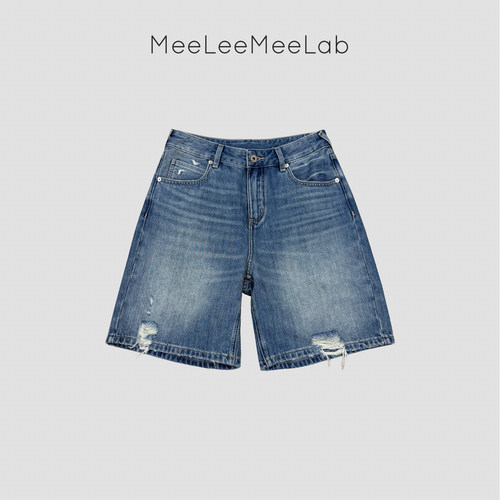 MeeLeeMeeLab 原创绅士优雅凉感莱赛尔破洞修身牛仔短裤 夏