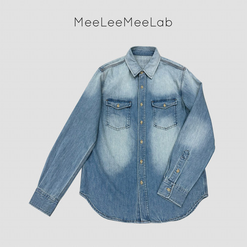 MeeLeeMeeLab 绅士优雅水洗做旧小方领工装风牛仔衬衫