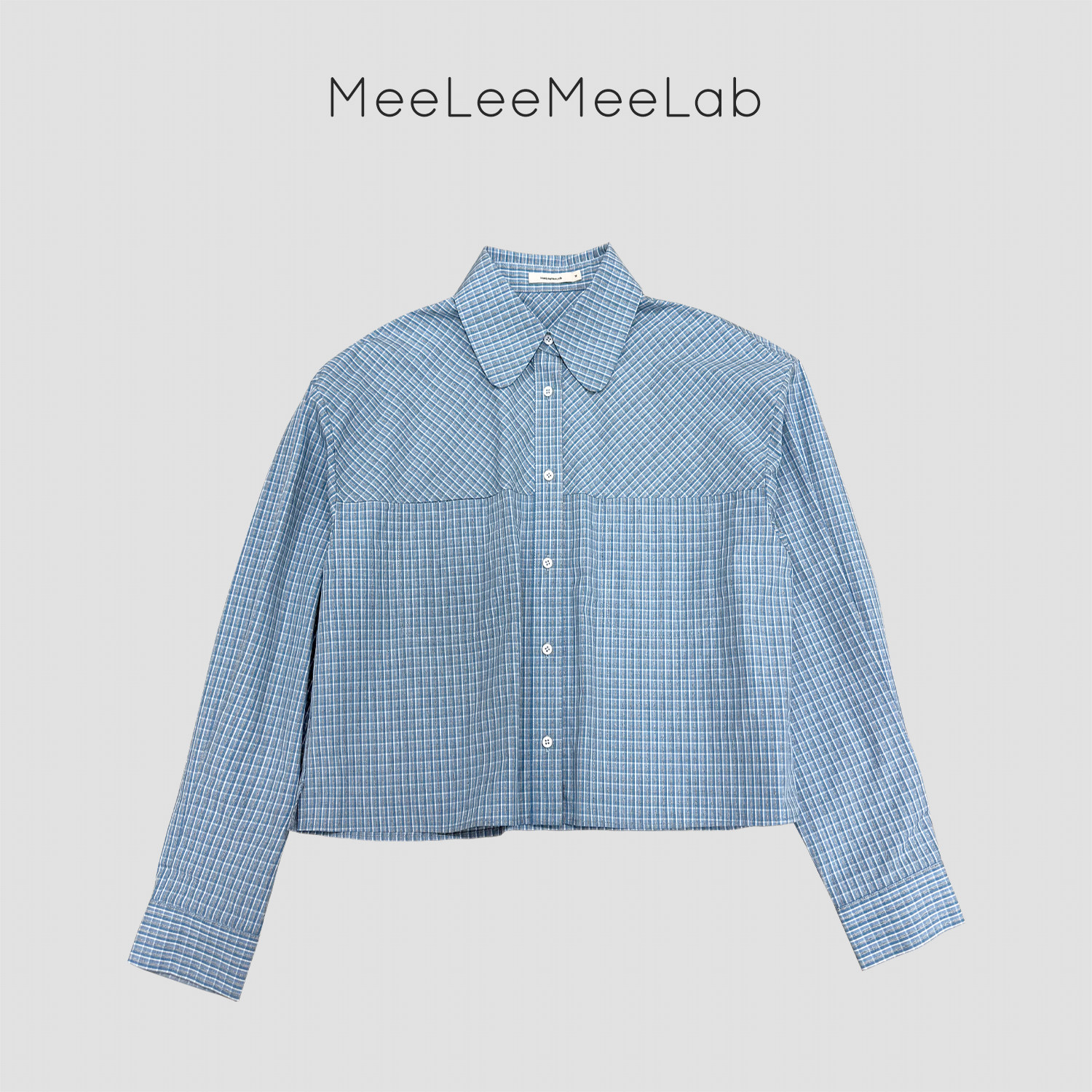 MeeLeeMeeLab 原创绅士优雅格纹挺括小娃娃领箱型短款衬衫长袖