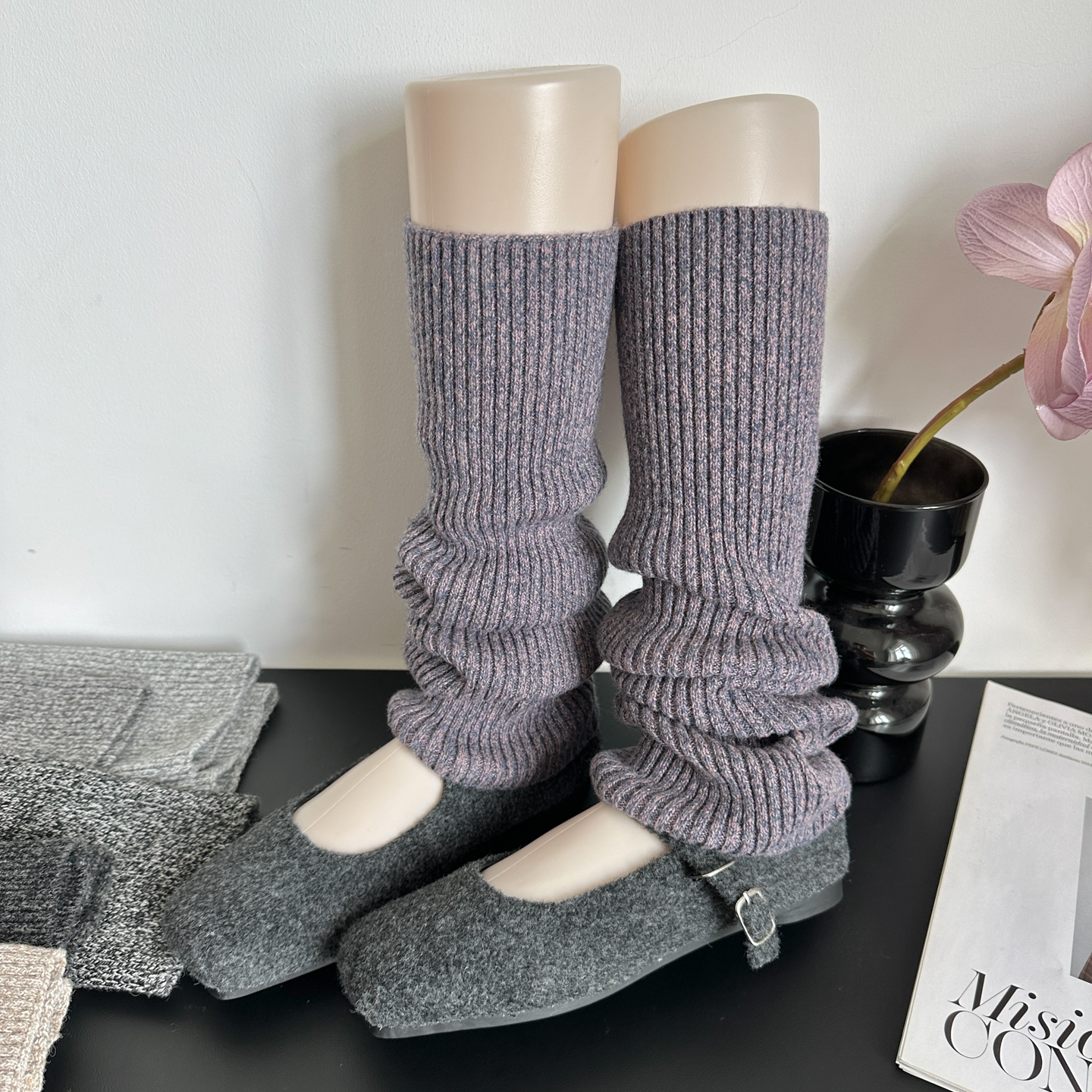 韩国东大门老板娘同款紫色袜套辣妹宽松杂色腿套日系少女堆堆袜子