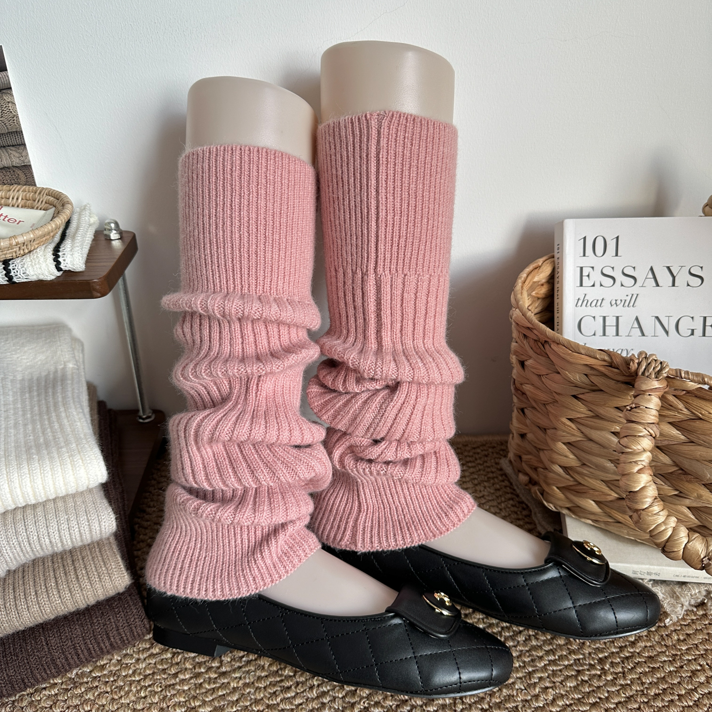 粉色少女软糯亲肤竖条袜套韩国ins百搭经典显瘦时髦慵懒jk堆堆袜