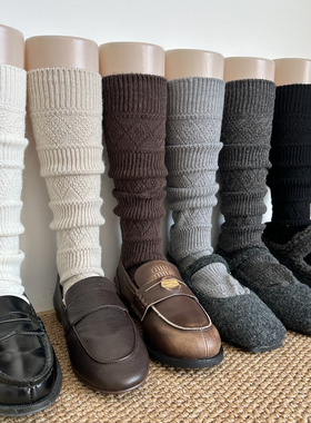 2025年秋冬款针织小腿袜女加厚保暖复古菱形格美拉德堆堆长中筒袜