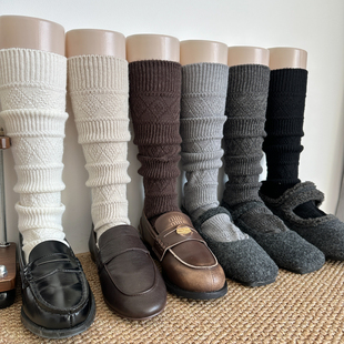 2025年秋冬款针织小腿袜女加厚保暖复古菱形格美拉德堆堆长中筒袜