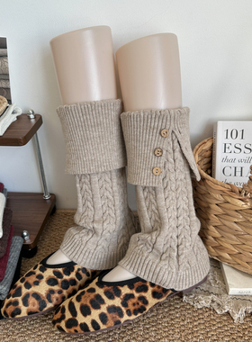 复古麻花灰色翻边纽扣腿套女休闲百搭加厚保暖叠穿打底裤堆堆袜套