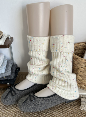 日系jk奶米色袜套竖纹堆堆袜y2k显瘦小腿袜女春秋白色中筒袜腿套