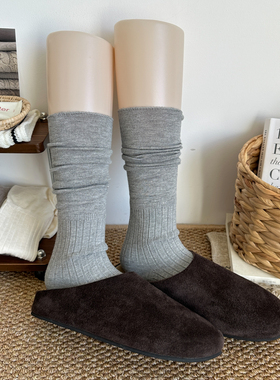 miu系灰色堆堆袜女春秋韩国中筒袜宽条jk白色日系小腿袜棉短袜子