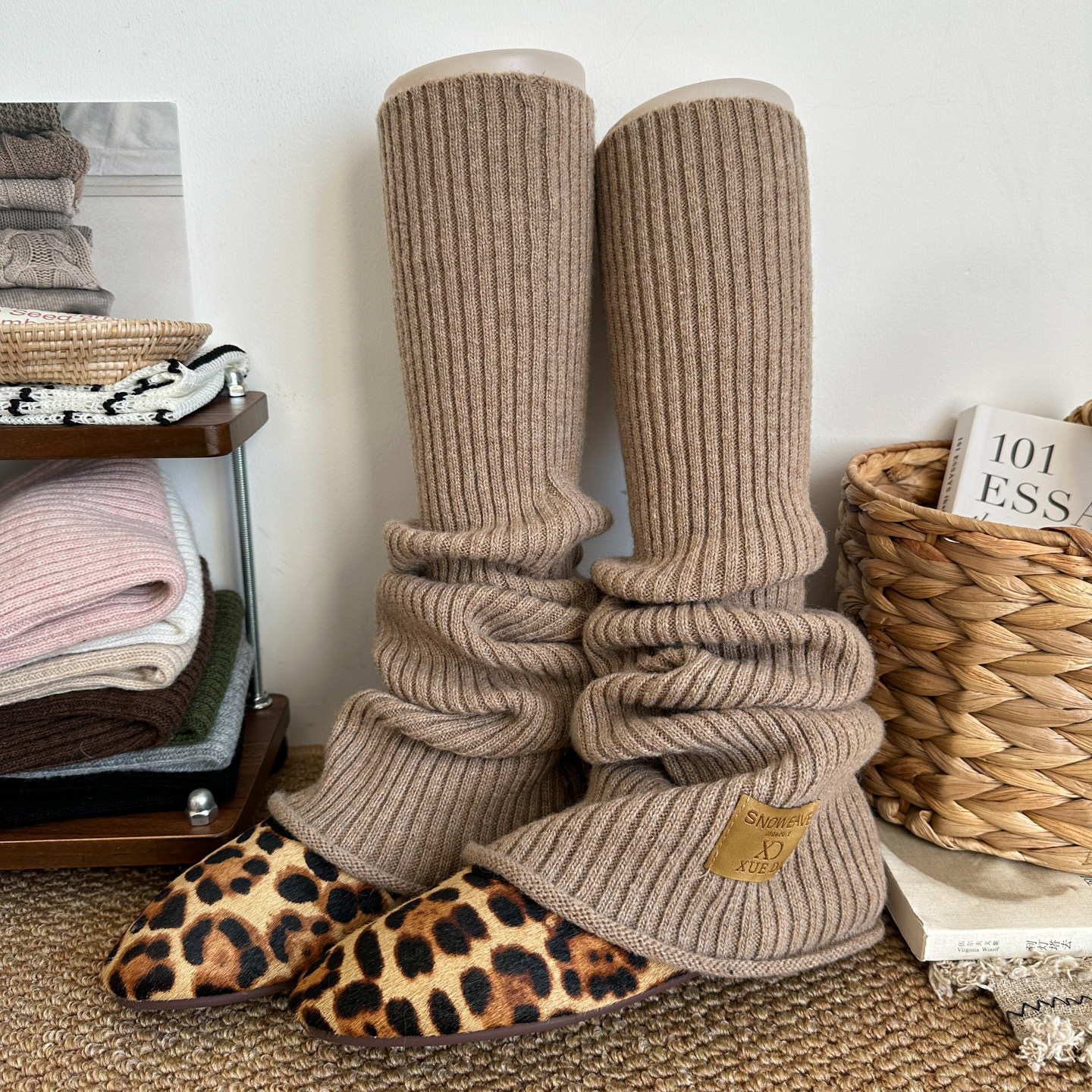 复古棕色过膝堆堆袜套女针织羊毛靴套保暖护膝美腿显瘦秋冬春腿套,女士内衣/男士内衣/家居服,中筒袜,淘宝优惠券,粉丝福利购,淘宝优惠卷