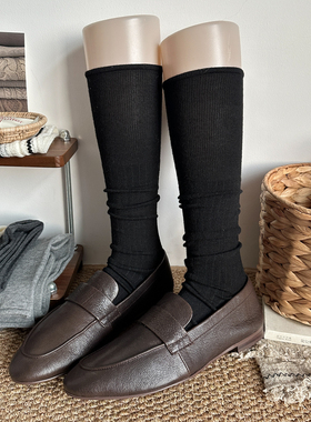 黑色中筒袜秋冬女日系过膝袜JK拼接百搭小腿袜长筒袜咖啡色堆堆袜