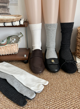 黑色二趾袜子女秋冬季运动脚趾袜分趾棉袜人字拖猪蹄五趾长筒棉袜