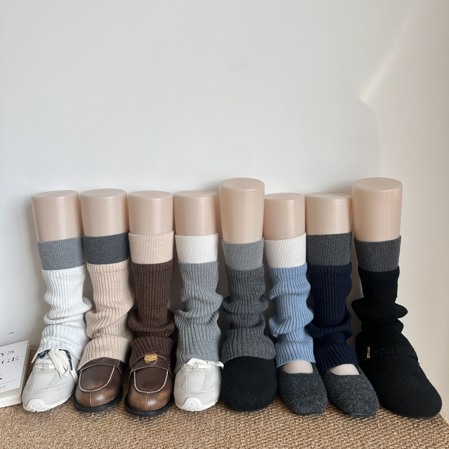 开叉拼色堆堆袜套女秋冬搭配小皮鞋日系y2k毛线针织jk黑灰色腿套