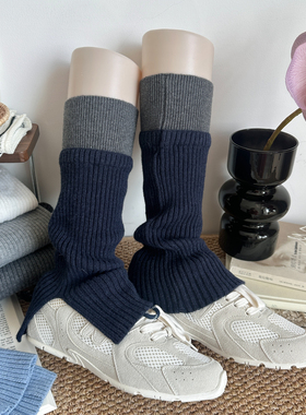 瑜伽裤袜套女藏青色堆堆袜中筒秋冬季中筒y2k腿套小腿袜配老爹鞋
